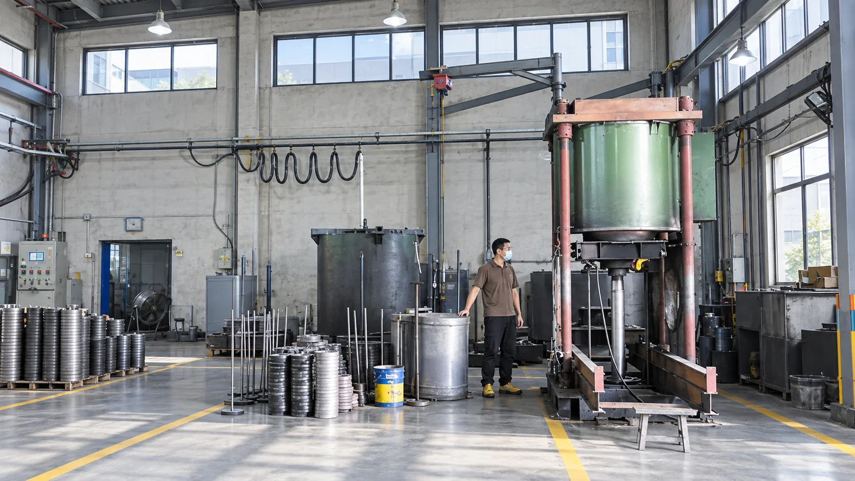 Hot press workshop in the factory